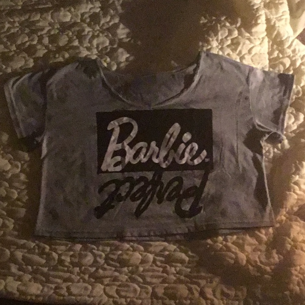 A black and Grey barbie crop top t-shirt